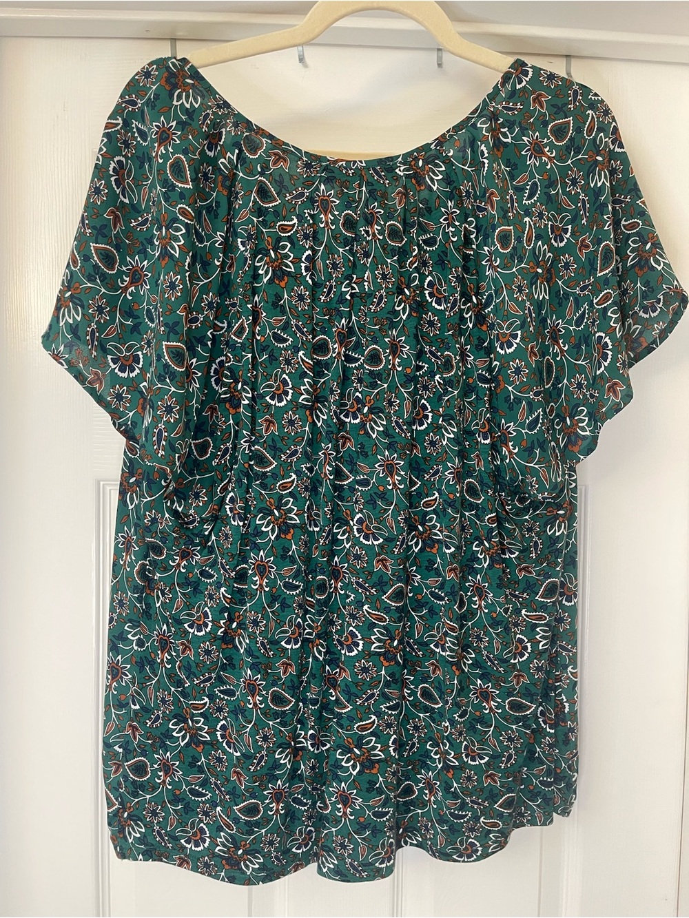 LOFT Red Multi-Print Ruffle Tie Neck XL Blouse - Picture 4 of 5